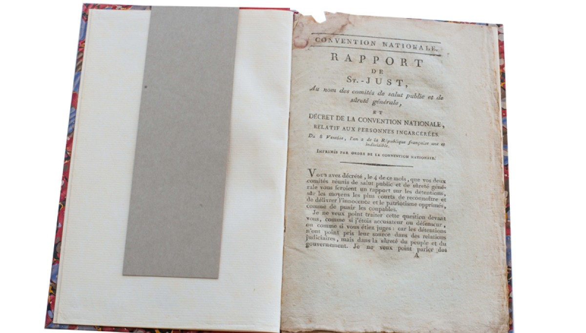 Enap - Les pépites du CRHCP. Rapport de Saint-Just  - imprimé par la Convention Nationale - An II de la République (1794)