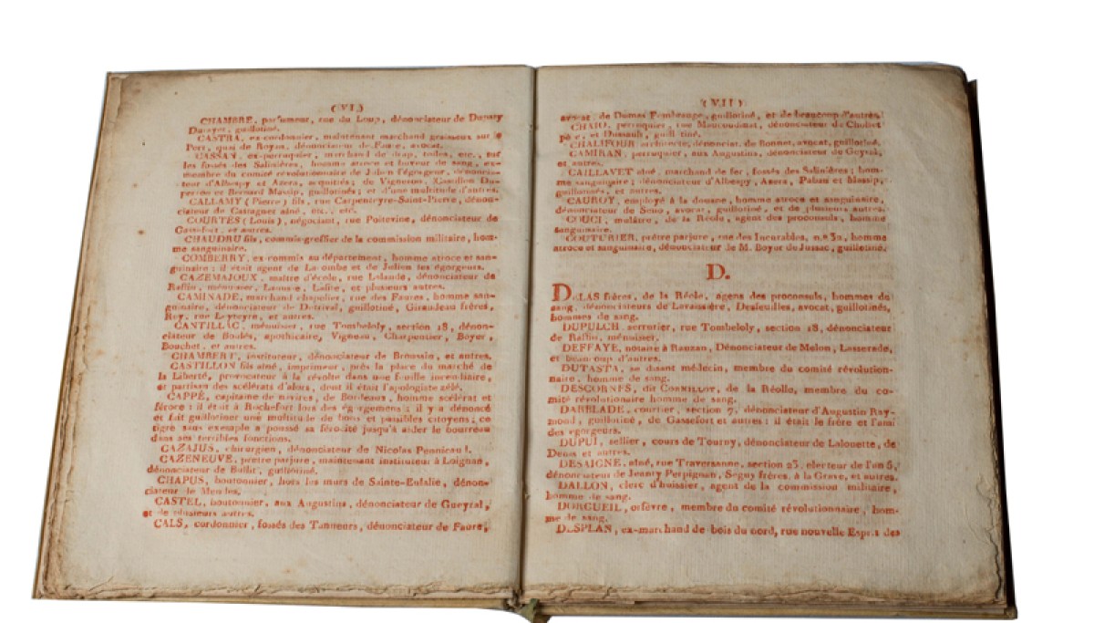 Enap, les Pépites du CRHCP. ANONYME – Bordeaux, (1794), réimprimé en 1815.Connu depuis sous le nom de livre rouge de la Terreur.