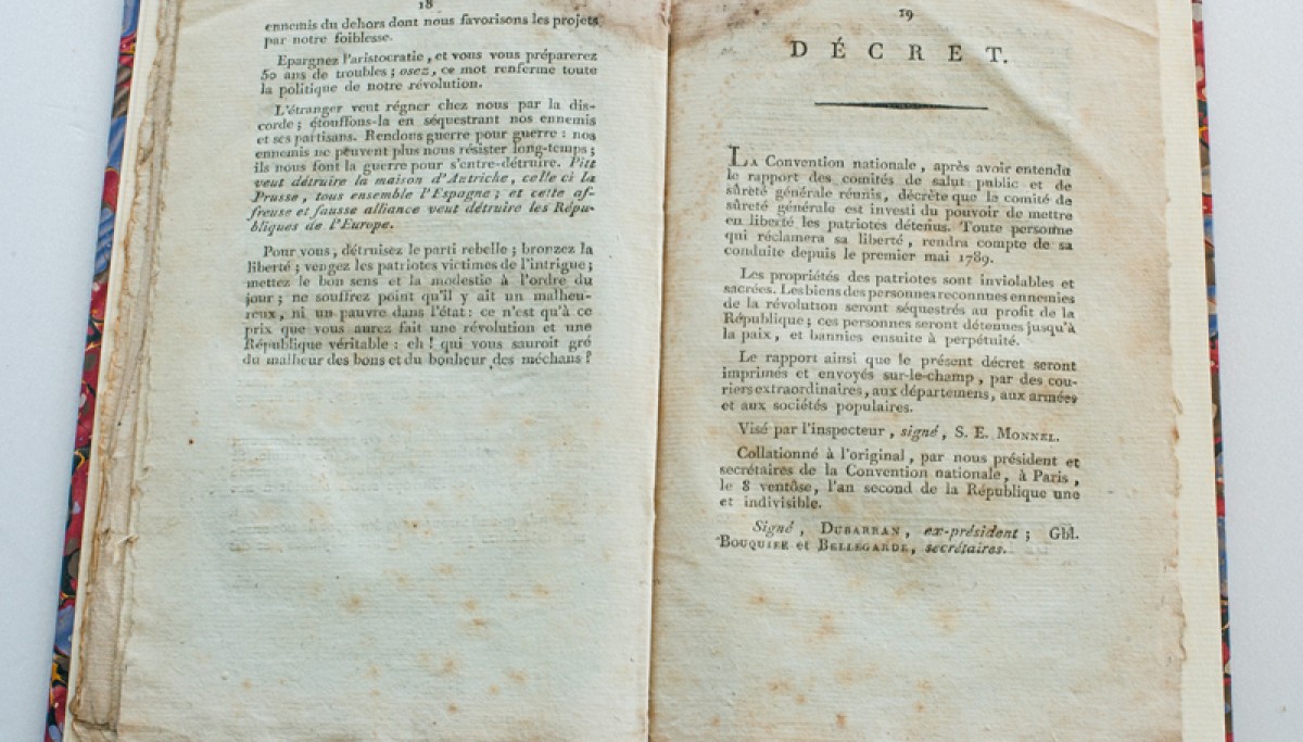 Enap - Les pépites du CRHCP. Rapport de Saint-Just  - imprimé par la Convention Nationale - An II de la République (1794)