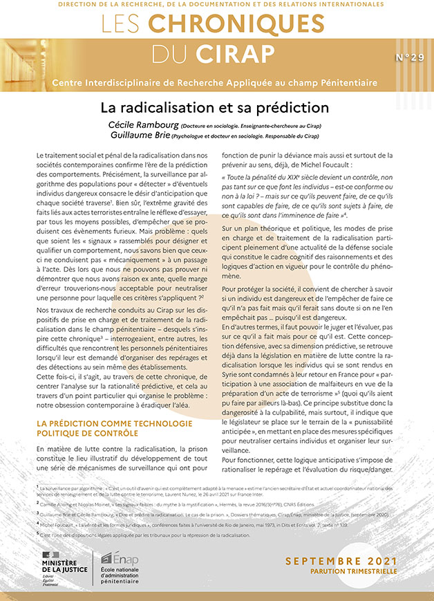 chroniques cirap : radicalisation et prediction