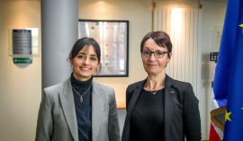 Sophie Bondil, directrice de l'ÉNAP accueille la porte-parole de la DAP, Justine Gerbaud, en visite à l’École.