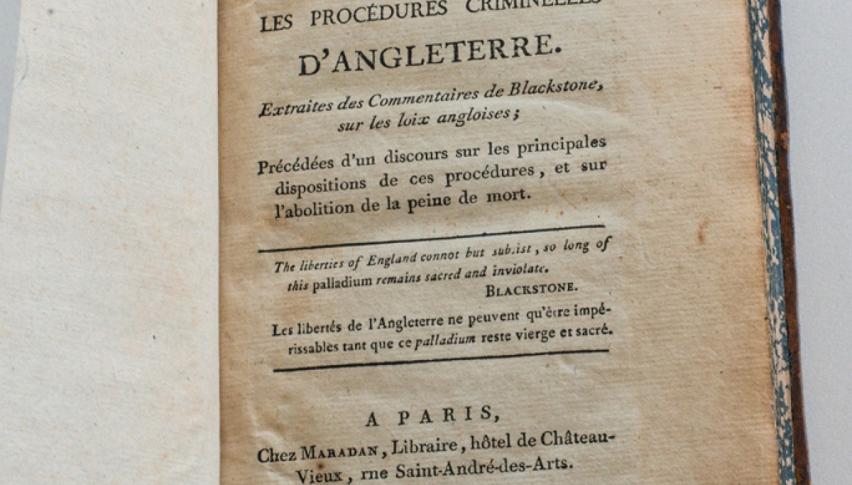 Enap, Les pépites du CRHCP. ANONYME (Verninac-Saint-Maur). Recherches sur les cours et les procédures criminelles d'Angleterre. Précédées d'un discours sur les principales dispositions de ces procédures & sur l'abolition de la peine de mort. À Paris, chez Maradan, 1790