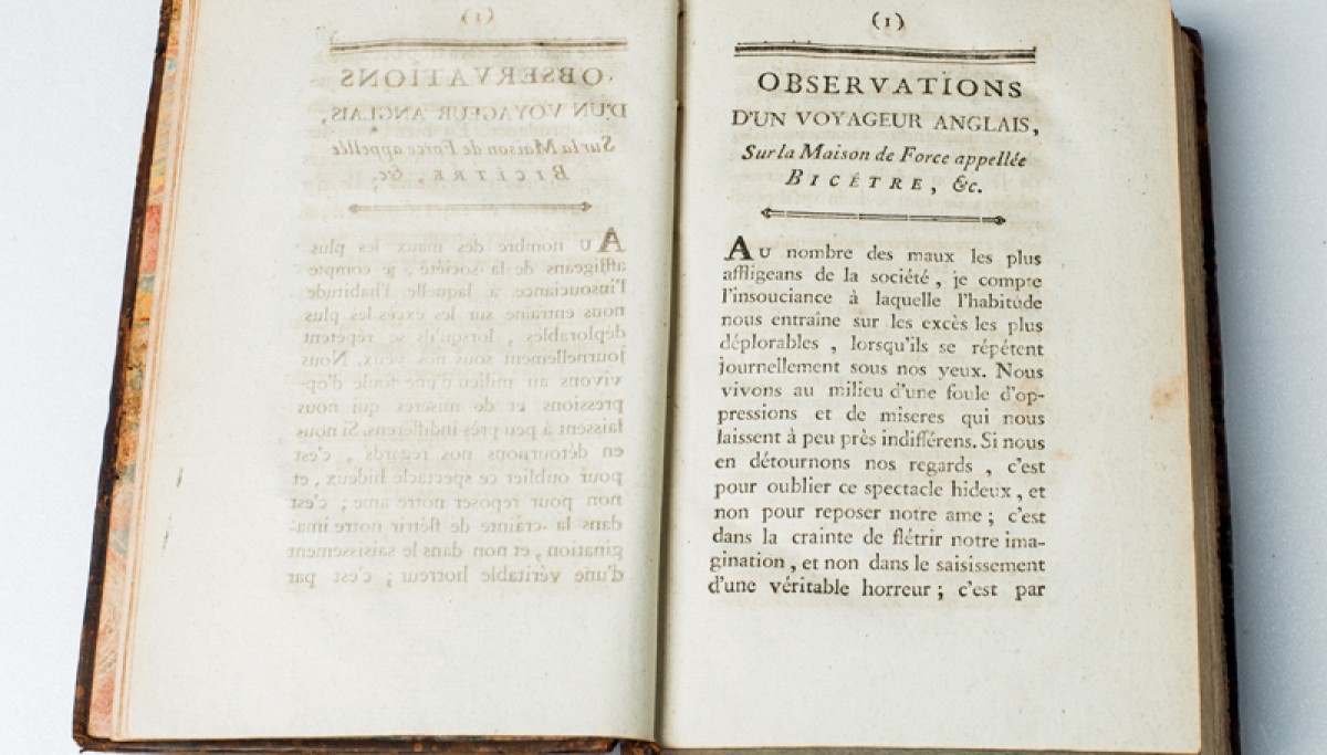 Enap. Les pépites du CRHCP. MIRABEAU (Comte de). Observations d'un voyageur anglais sur la maison de force appelée Bicêtre, suivies de réflexions sur les effets de la sévérité des peines & sur la législation criminelle de la Grande-Bretagne, 1788