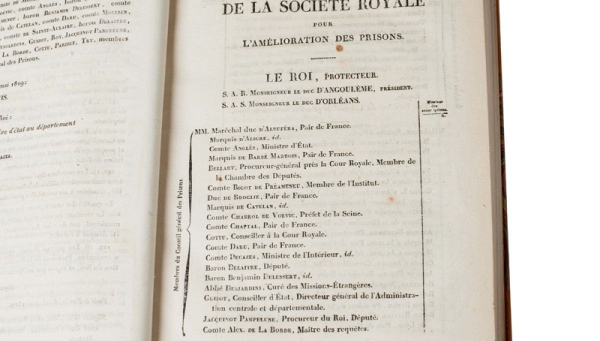 Enap, les Pépites du CRHCP. Société Royale pour l'amélioration des Prisons, 1819