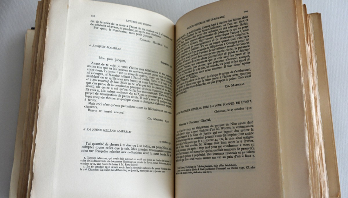 Enap, les Pépites du CRHCP. MAURRAS Charles (1868-1952). Lettres de prison, 8 septembre 1944-16 novembre 1952 - Paris, Flammarion, 1958