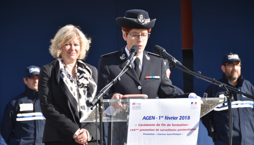 Cérémonie de fin de formation de la 194ème promotion de surveillants, Promotion Clarissa Jean-Philippe. Discours de Sophie Bleuet, directrice de l'Enap.