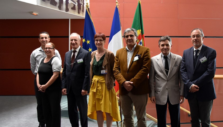 La délégation portugaise avec Sophie Bleuet, directrice de l’Enap, Jean-Philippe Mayol, directeur-adjoint, José Marivela et Marie-Jésus Copado, du département des relations internationales de l’Enap. Enap, juin 2018.