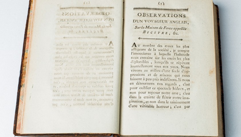 Enap. Les pépites du CRHCP. MIRABEAU (Comte de). Observations d'un voyageur anglais sur la maison de force appelée Bicêtre, suivies de réflexions sur les effets de la sévérité des peines & sur la législation criminelle de la Grande-Bretagne, 1788