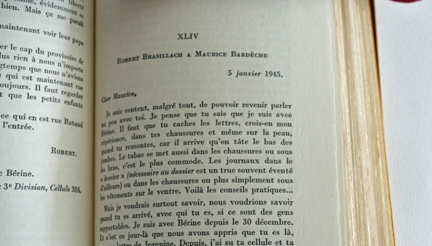 Enap, les Pépites du CRHCP. BRASILLACH Robert - Lettres écrites en prison [octobre 1944-février 1945]. Paris, Ed Sept couleurs,1952
