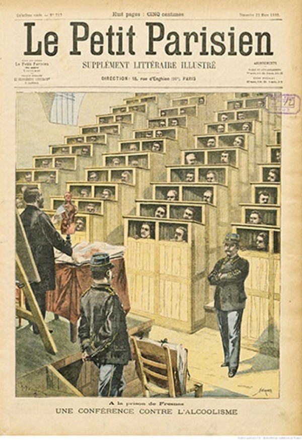 A la prison de Fresnes : une conférence sur l’alcoolisme, extrait du Petit Parisien : supplément littéraire illustré, n°737, 22 mars 1903 (Gallica)