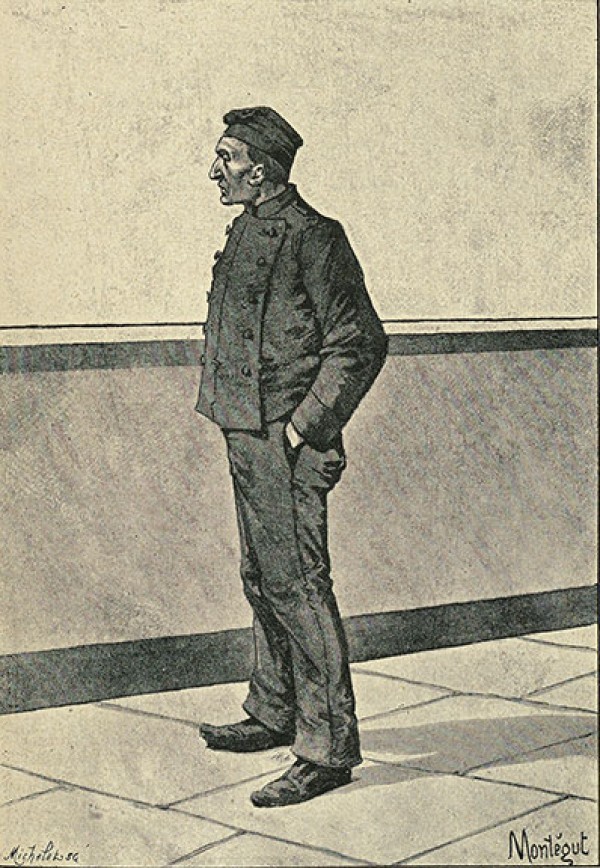 Un condamné, gravure de Louis Montegut, extraite de « Les prisons de Paris et les prisonniers », par Adolphe Guillot, Paris : E. Dentu, 1890 (Coll. Enp-Crhcp)